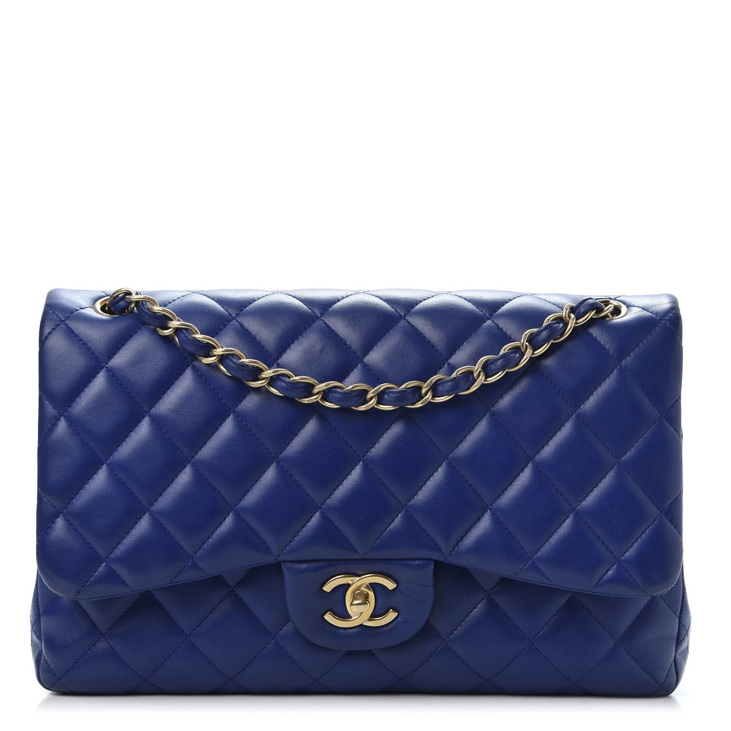 Lambskin Quilted Jumbo Double Flap Blue