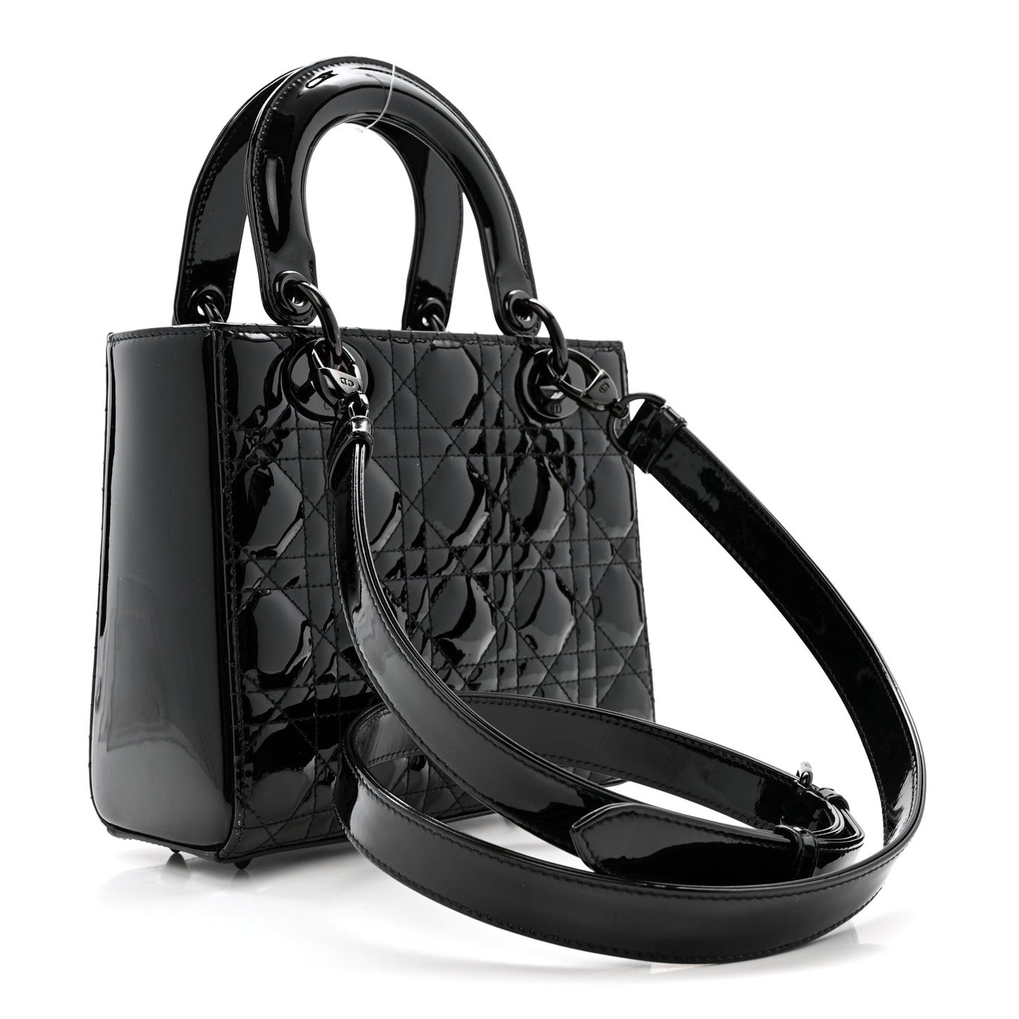 Ultraglossy Patent Cannage Small Lady Dior Black