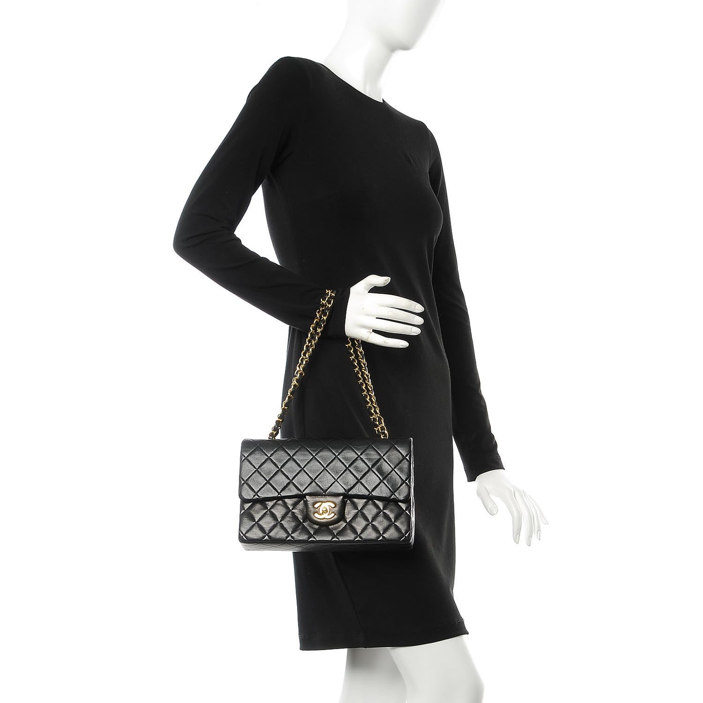 Lambskin Quilted Medium Double Flap Black