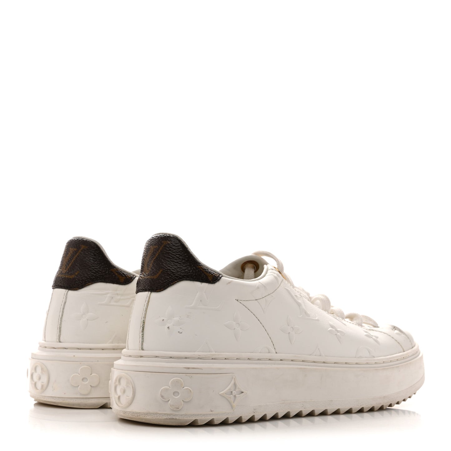 Lambskin Embossed Monogram Time Out Sneakers 35  White