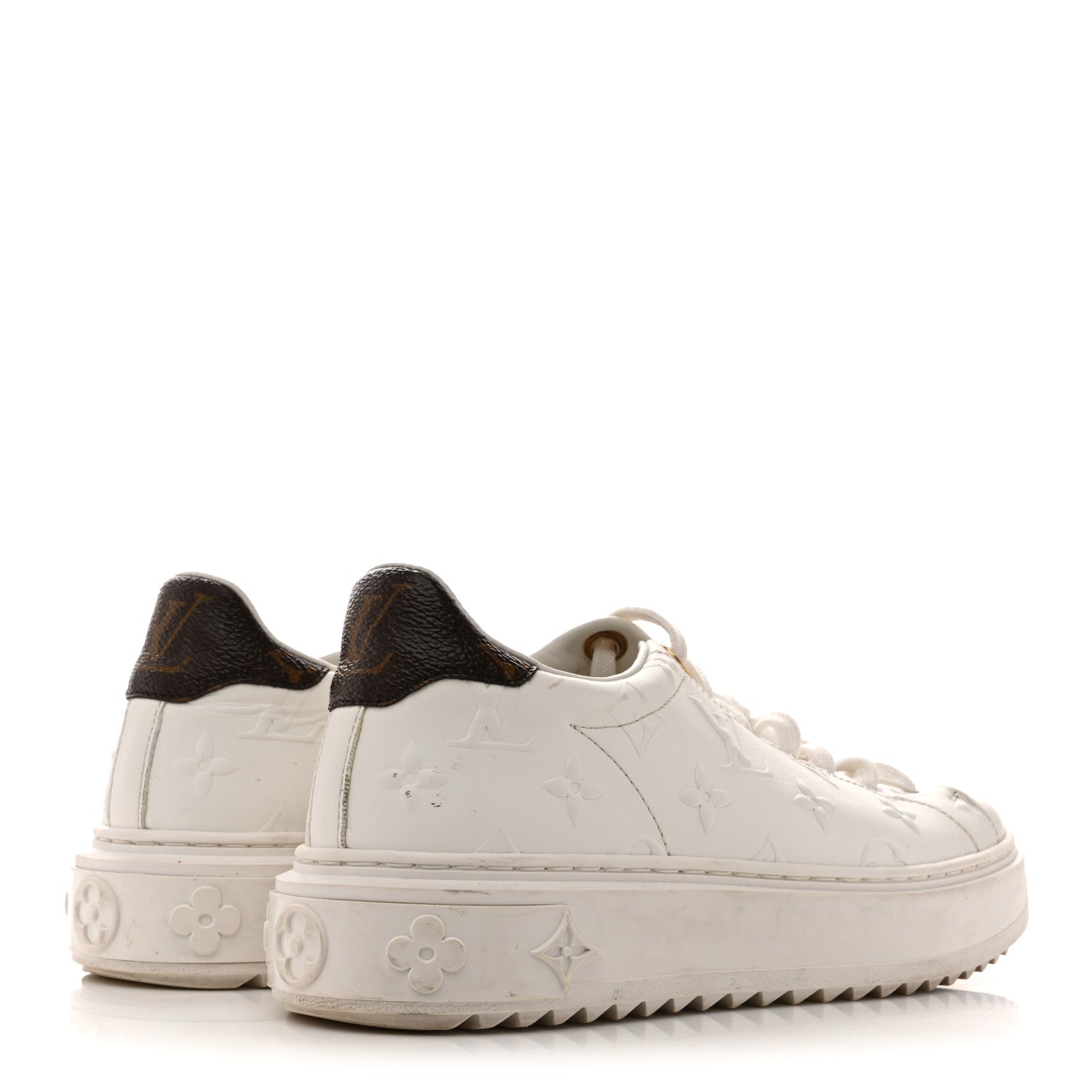 Louis Vuitton Lambskin Embossed Monogram Time Out Sneakers 35  White 5 of 13
