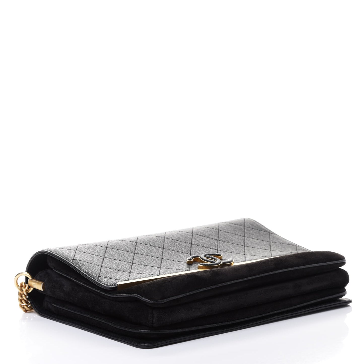 Grained Calfskin Enamel CC Flap Bag Black