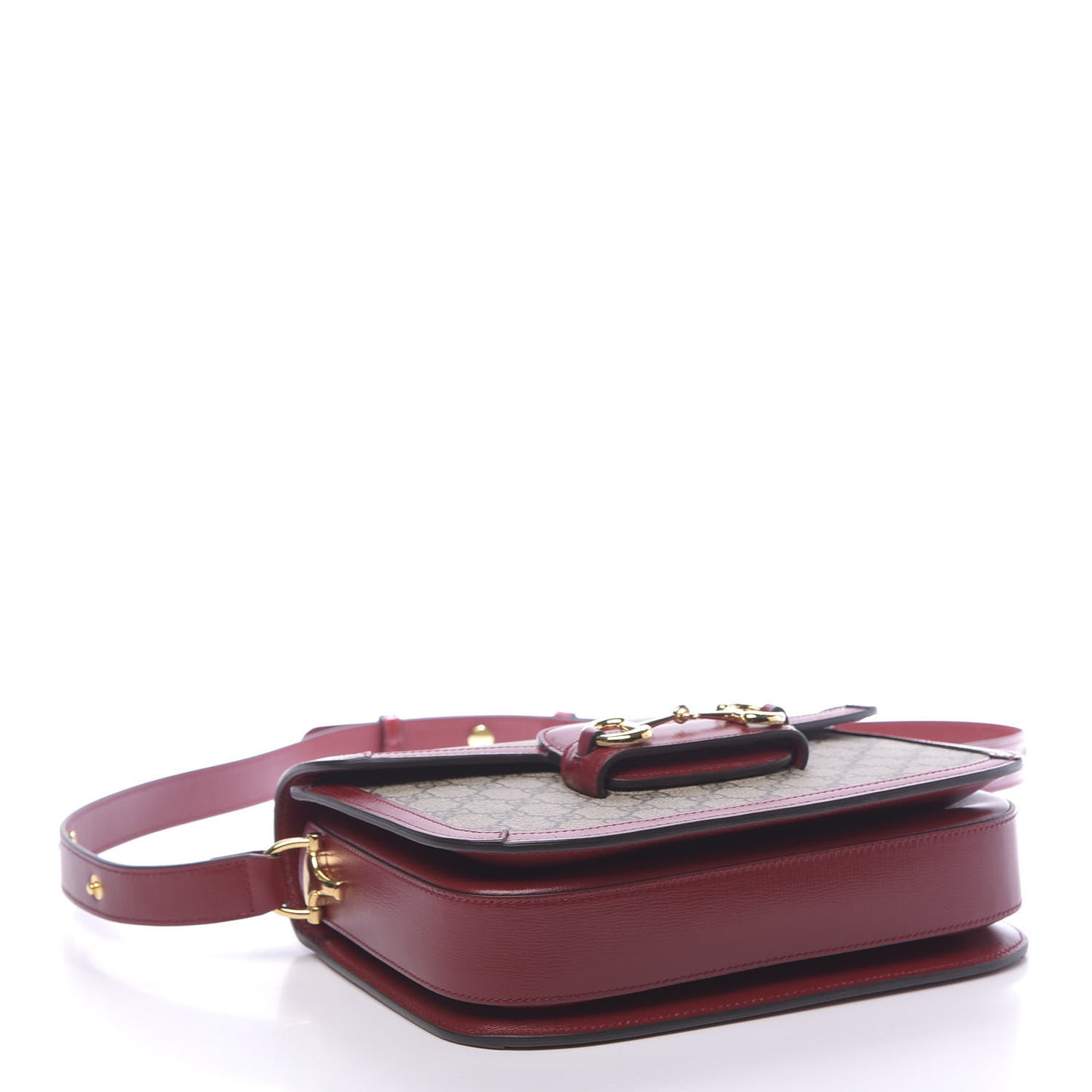 GG Supreme Monogram Azalea Calfskin Horsebit 1955 Shoulder Bag Beige Ebony New Cherry Red