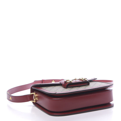 Gucci GG Supreme Monogram Azalea Calfskin Horsebit 1955 Shoulder Bag Beige Ebony New Cherry Red 4 of 11