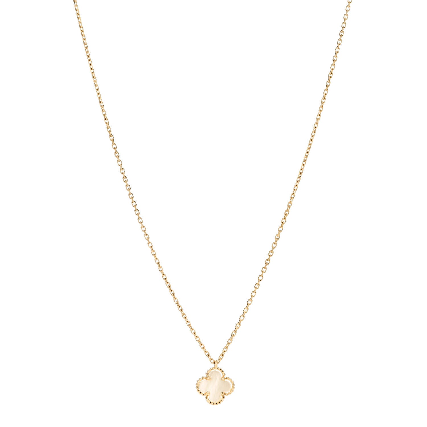 Van Cleef & Arpels 18K Yellow Gold Mother of Pearl Sweet Alhambra Pendant Necklace 1 of 5
