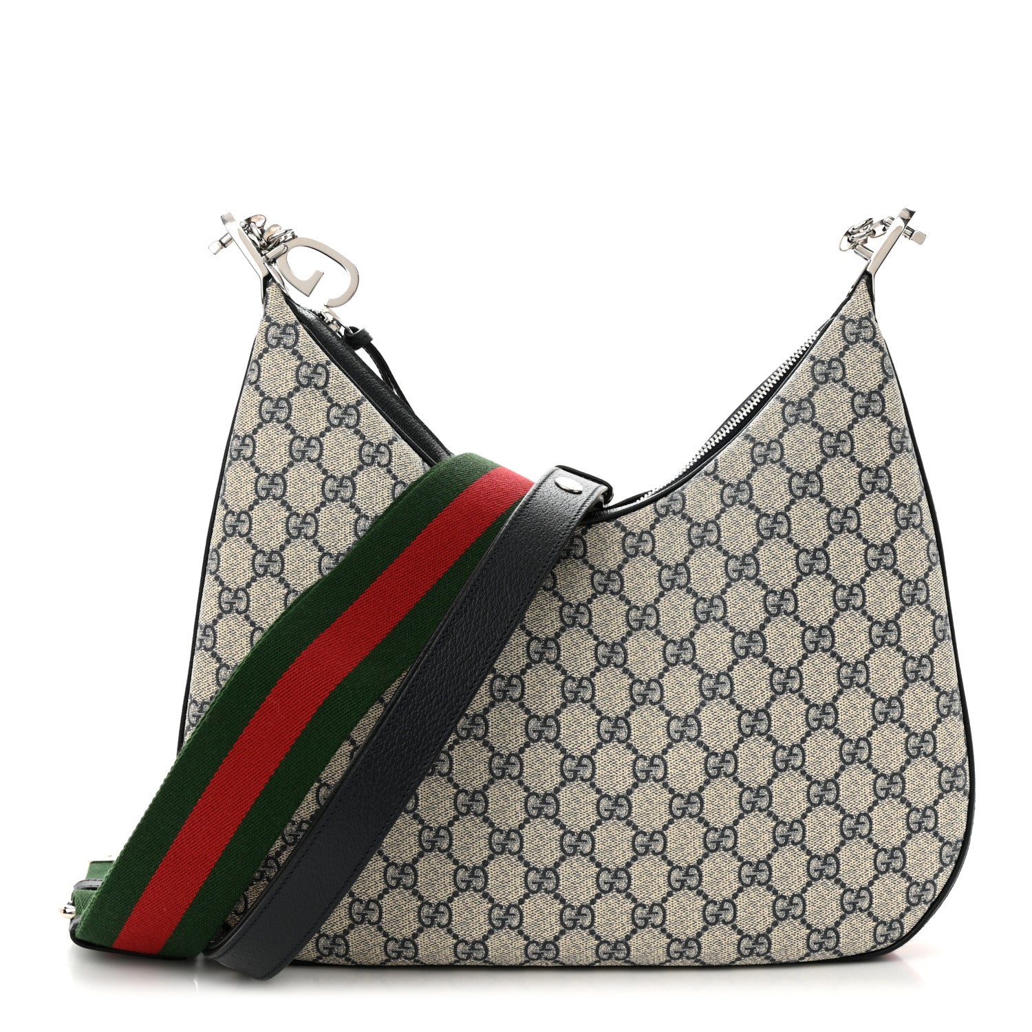 Gucci GG Supreme Monogram Textured Calfskin Web Large Attache Shoulder Bag Beige Blue 1 of 10