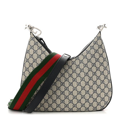 Gucci GG Supreme Monogram Textured Calfskin Web Large Attache Shoulder Bag Beige Blue 1 of 10