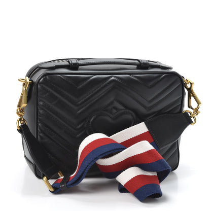 Gucci Calfskin Matelasse Sylvie Web Small GG Marmont Top Handle Shoulder Bag Black 2 of 9