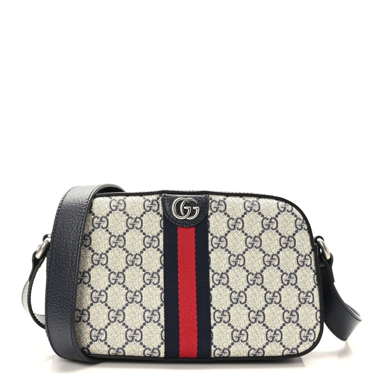 Gucci GG Supreme Monogram Textured Dollar Calfskin Web Small Ophidia Camera Bag Beige Blue 1 of 9