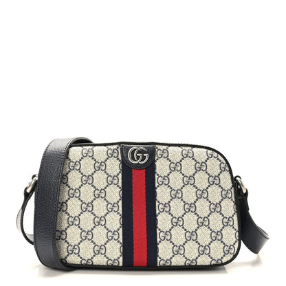 Gucci GG Supreme Monogram Textured Dollar Calfskin Web Small Ophidia Camera Bag Beige Blue 1 of 9