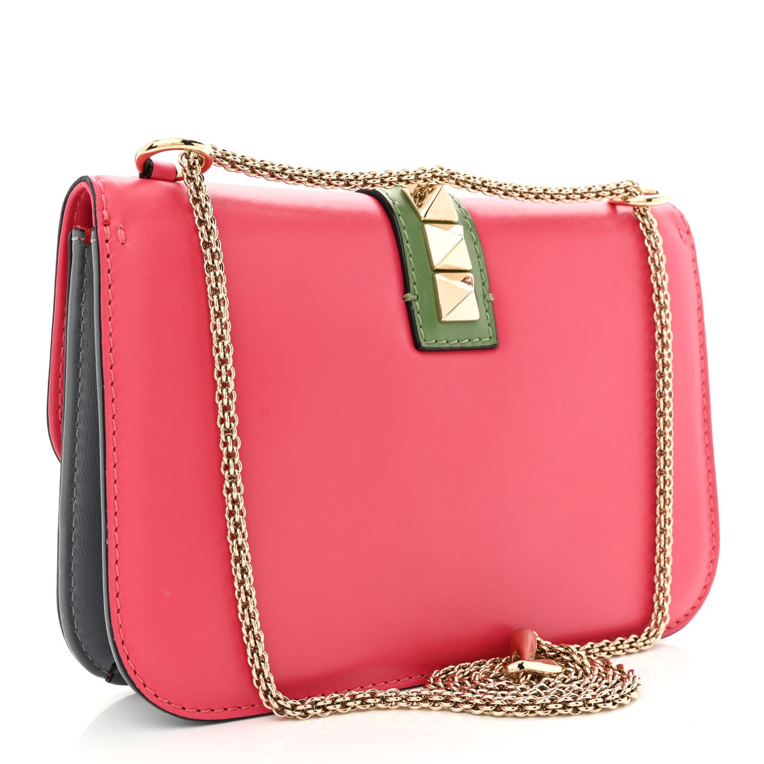 Valentino Garavani Vitello Medium Glam Lock Rockstud Flap Deep Rose Scarlet Grey Green 3 of 10