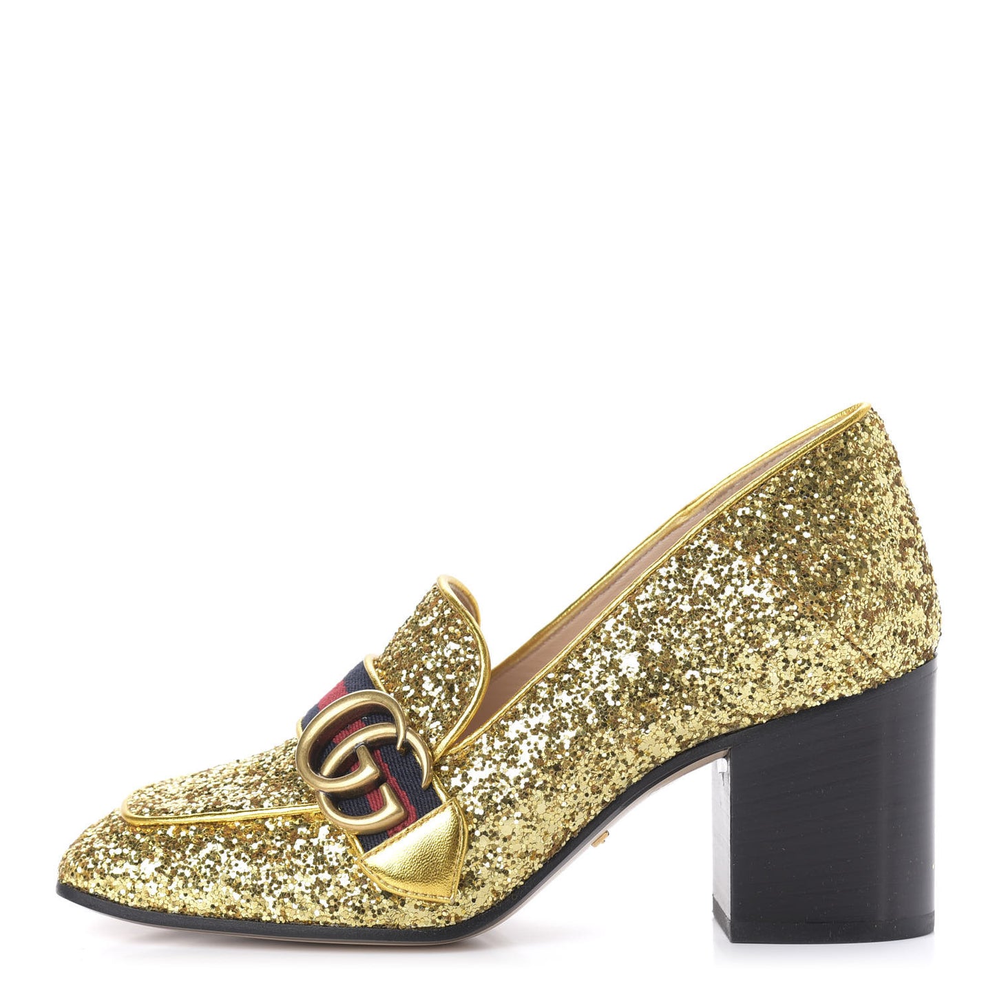 Glitter Nappa Web Peyton 75mm Loafer Pumps 35.5 Oro Vecchio