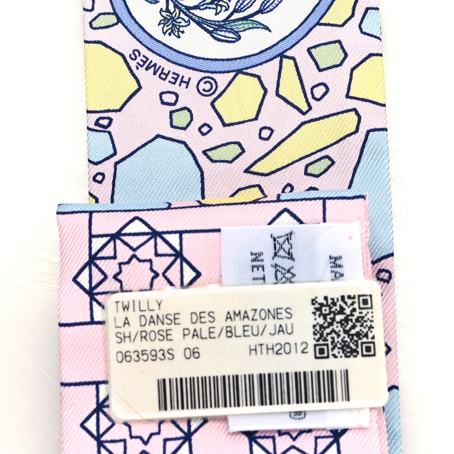 Hermes Silk La Danse Des Amazones Twilly Rose Pale Bleu Jaune 3 of 3