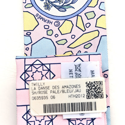 Hermes Silk La Danse Des Amazones Twilly Rose Pale Bleu Jaune 3 of 3
