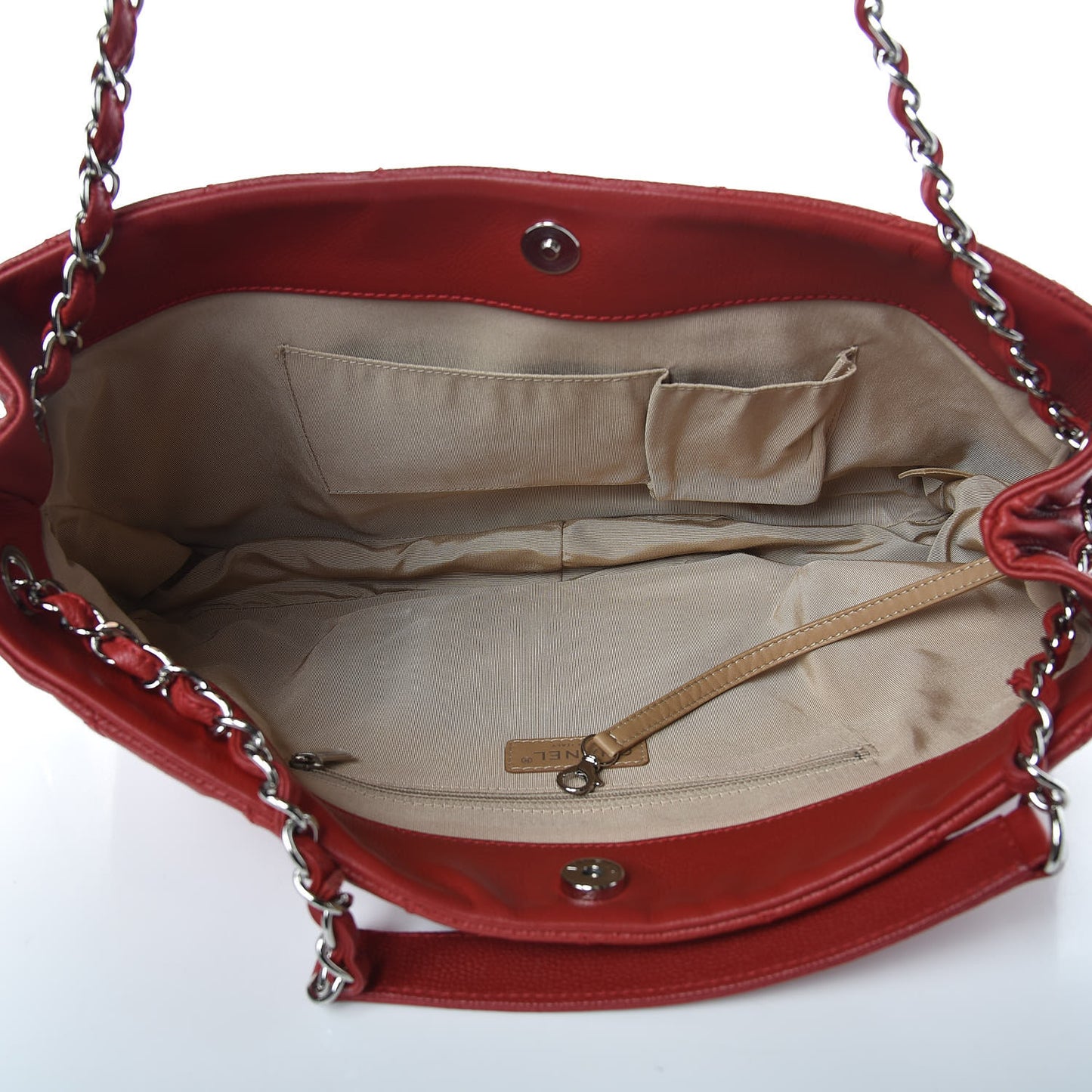 Caviar Quilted Expandable Zip Shoulder Bag Red