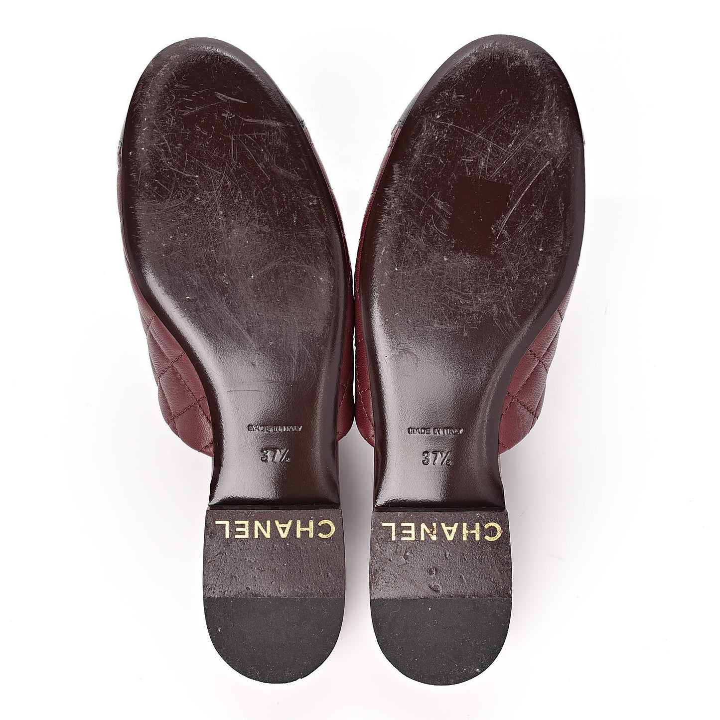 Lambskin Quilted Chain Mules 37.5 Burgundy Black