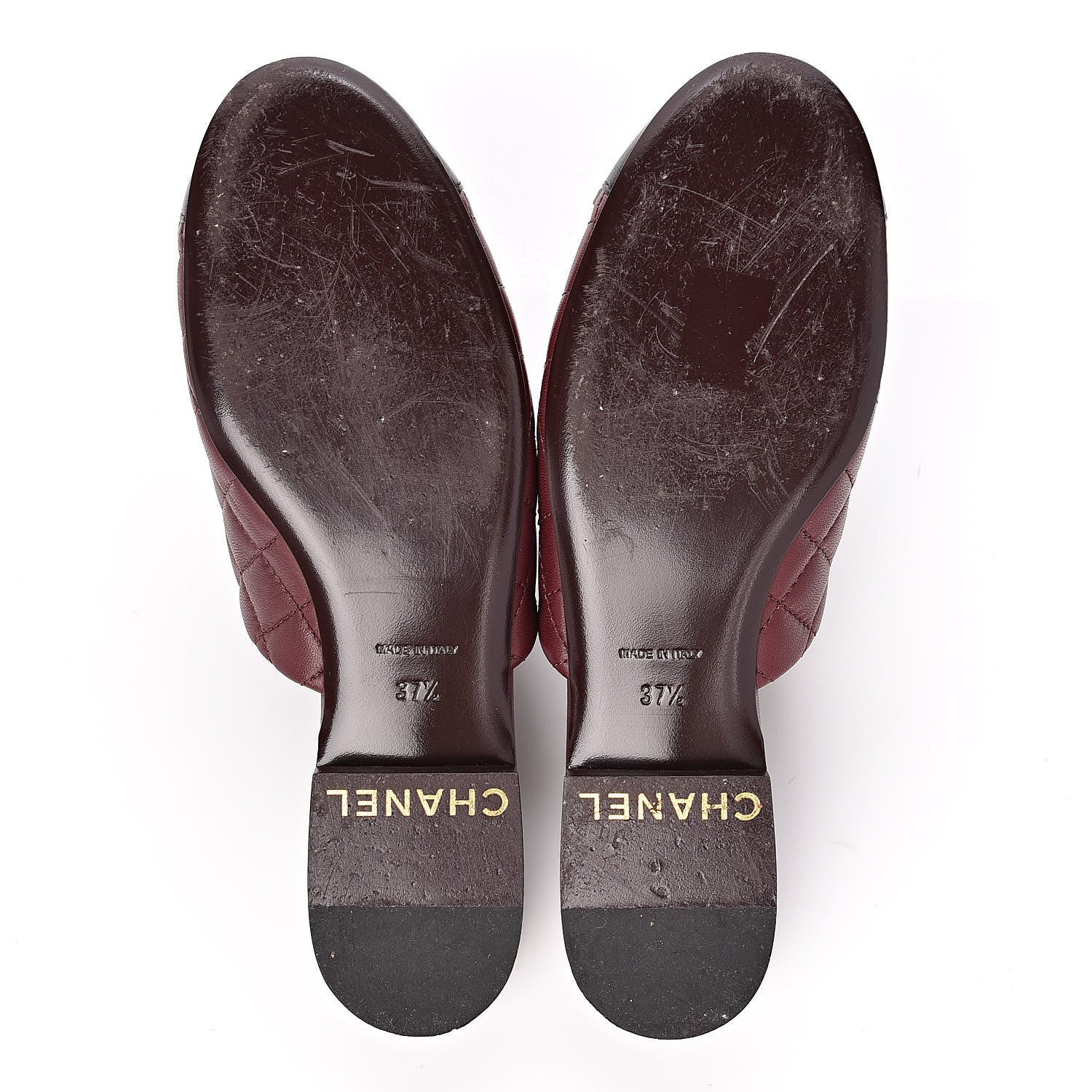 Chanel Lambskin Quilted Chain Mules 37.5 Burgundy Black 5 of 11