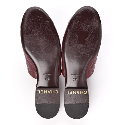 Chanel Lambskin Quilted Chain Mules 37.5 Burgundy Black 5 of 11