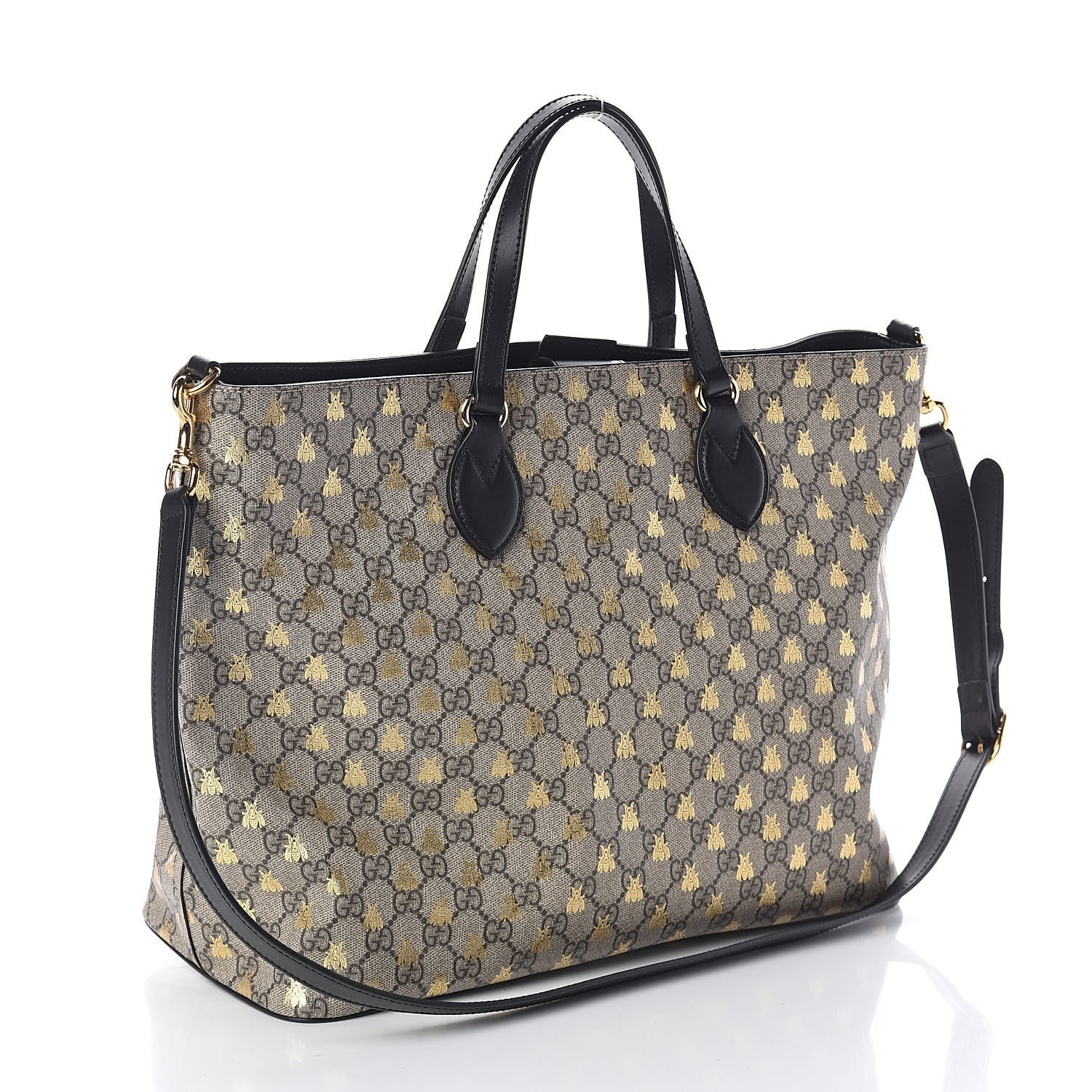Gucci Soft GG Supreme Monogram Bees Medium Crossbody Tote Beige Oro Black 3 of 10