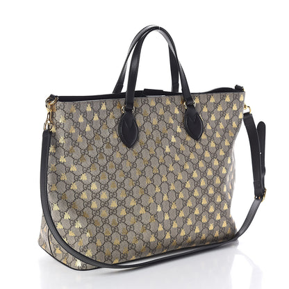 Gucci Soft GG Supreme Monogram Bees Medium Crossbody Tote Beige Oro Black 3 of 10