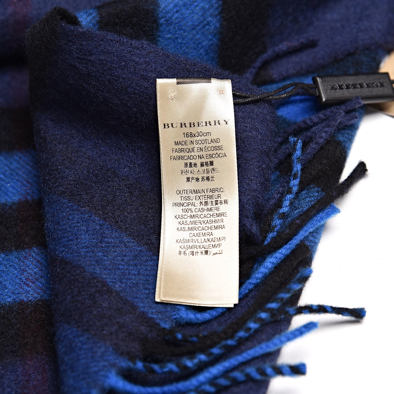 Burberry Cashmere Giant Check Fringe Scarf Navy Bright Cobalt 5 of 5