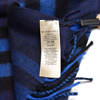 Burberry Cashmere Giant Check Fringe Scarf Navy Bright Cobalt 5 of 5