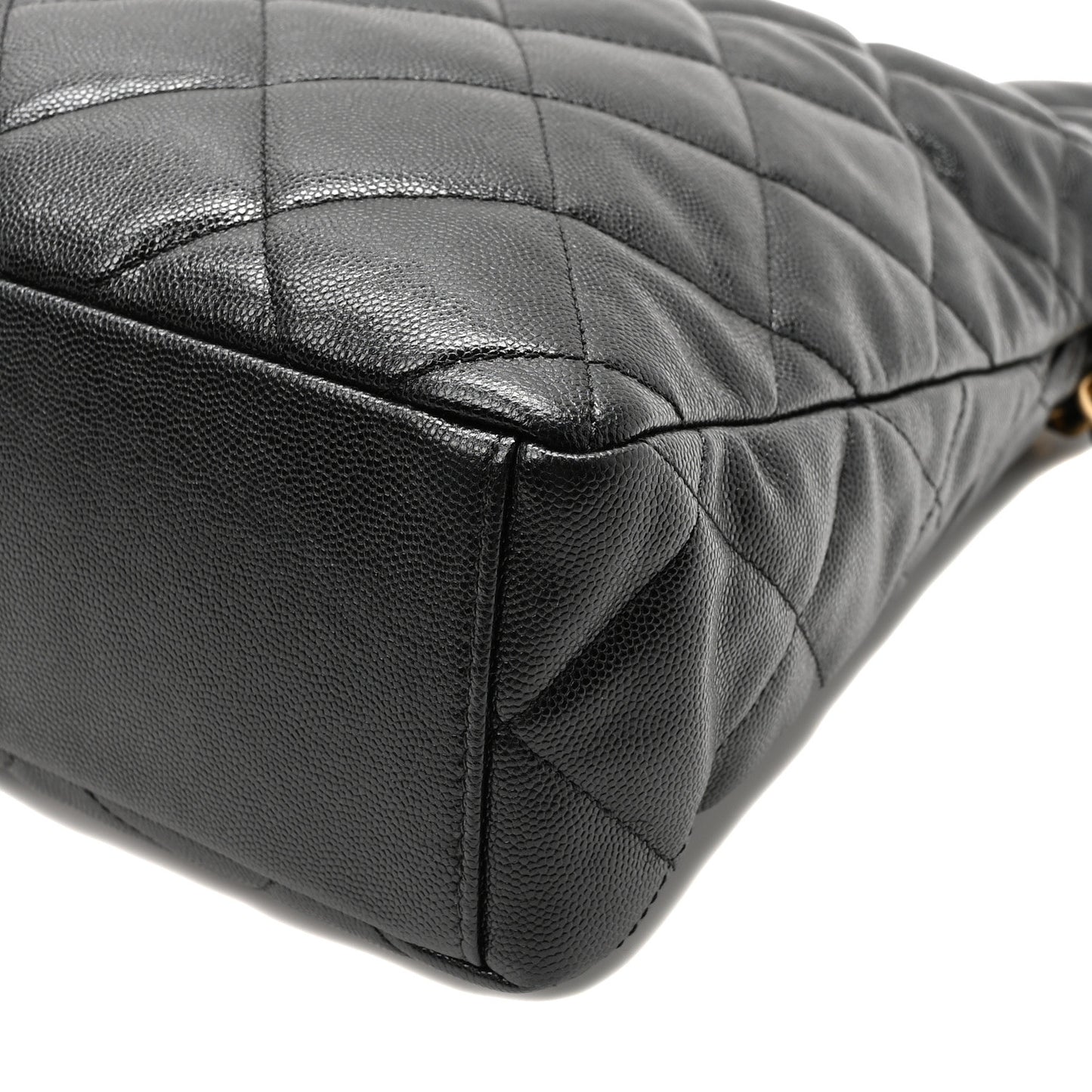 Caviar Quilted Fold Over Hobo Black