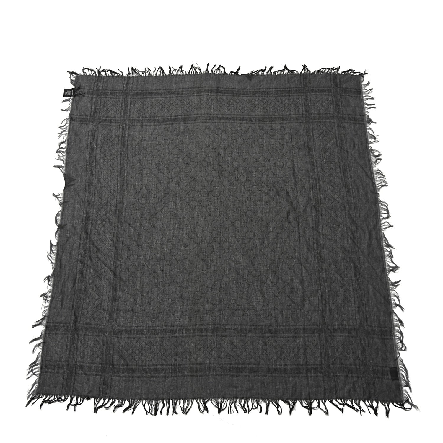 Gucci Wool Silk GG Monogram Diamante Plaid Surviee Shawl  Graphite Black 1 of 3