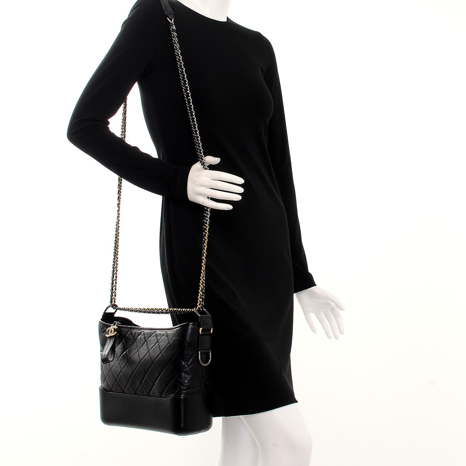 Chanel Aged Calfskin Quilted Medium Gabrielle Hobo Black 3 of 10