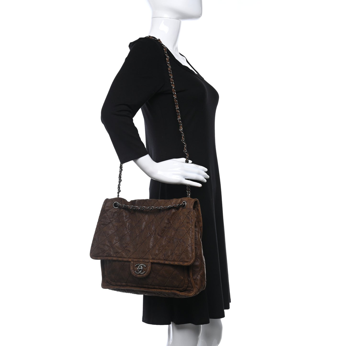 Aged Crumpled Calfskin Vintage Flap Brown