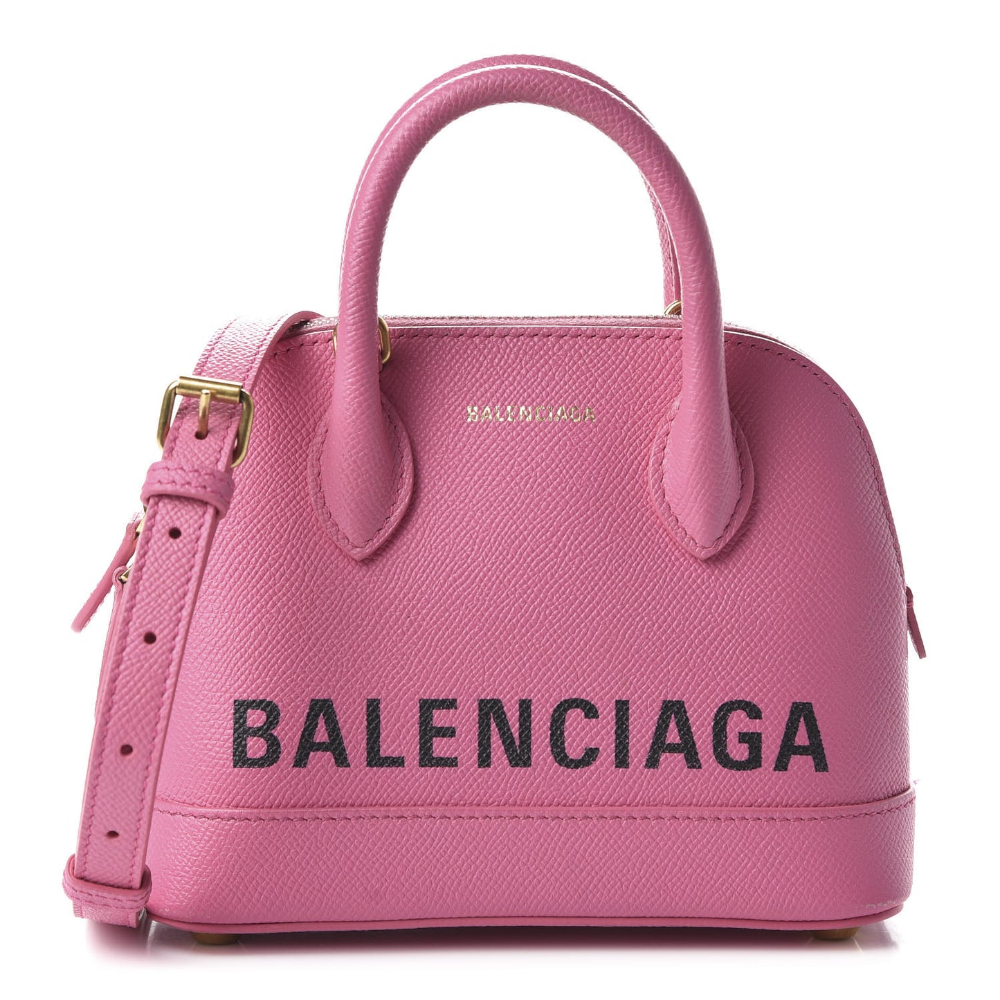 Signature Grained Calfskin Logo XXS Ville Top Handle Bag Rose Bubblegum Black