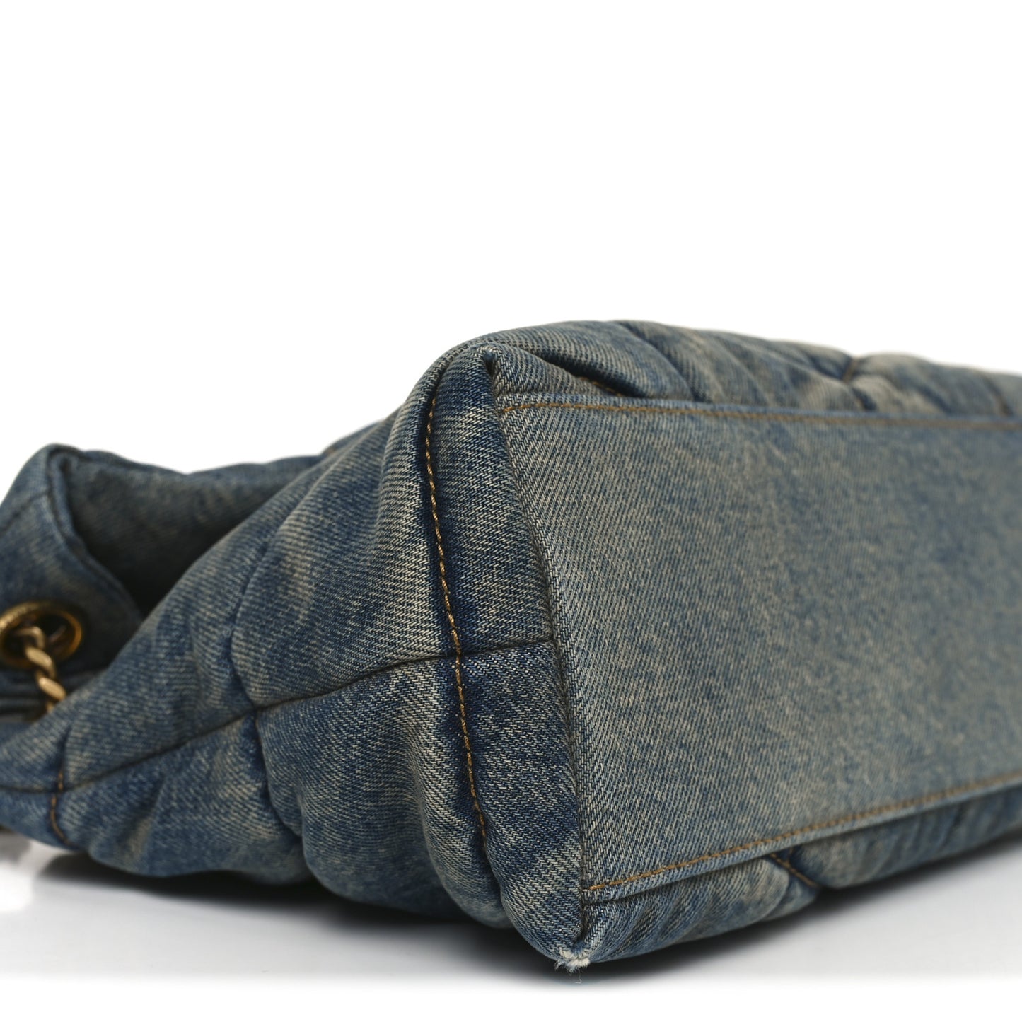 Denim Quilted Loulou Puffer Monogram Chain Satchel Blue Cinnamon