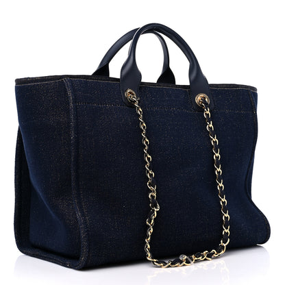 Chanel Lurex Canvas Medium Deauville Tote Navy Blue Gold 3 of 9