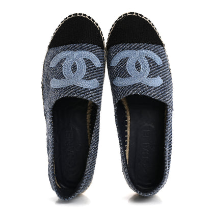 Chanel Cotton Tweed CC Espadrilles 39 Blue Ecru Black 2 of 10