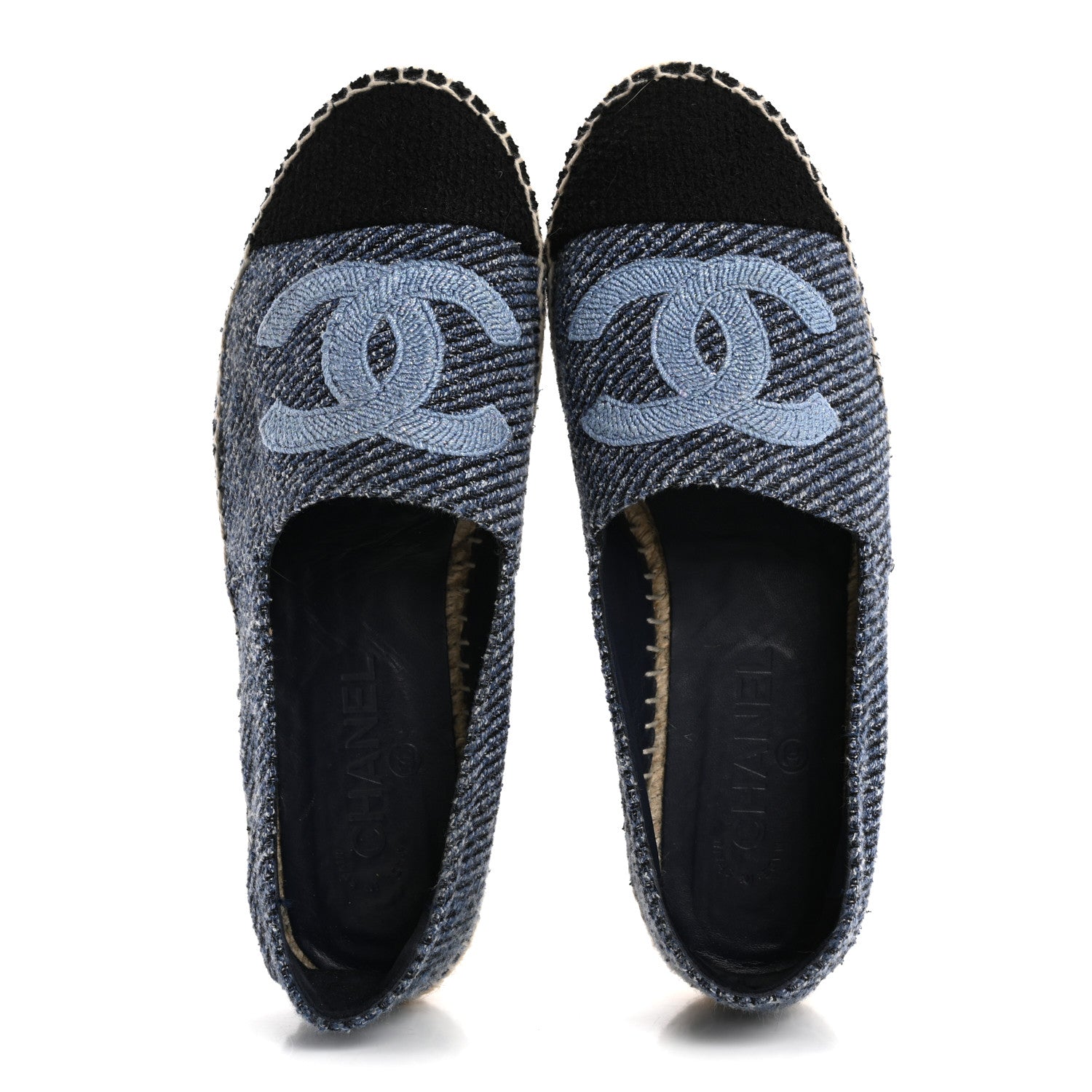 Chanel Cotton Tweed CC Espadrilles 39 Blue Ecru Black 2 of 10