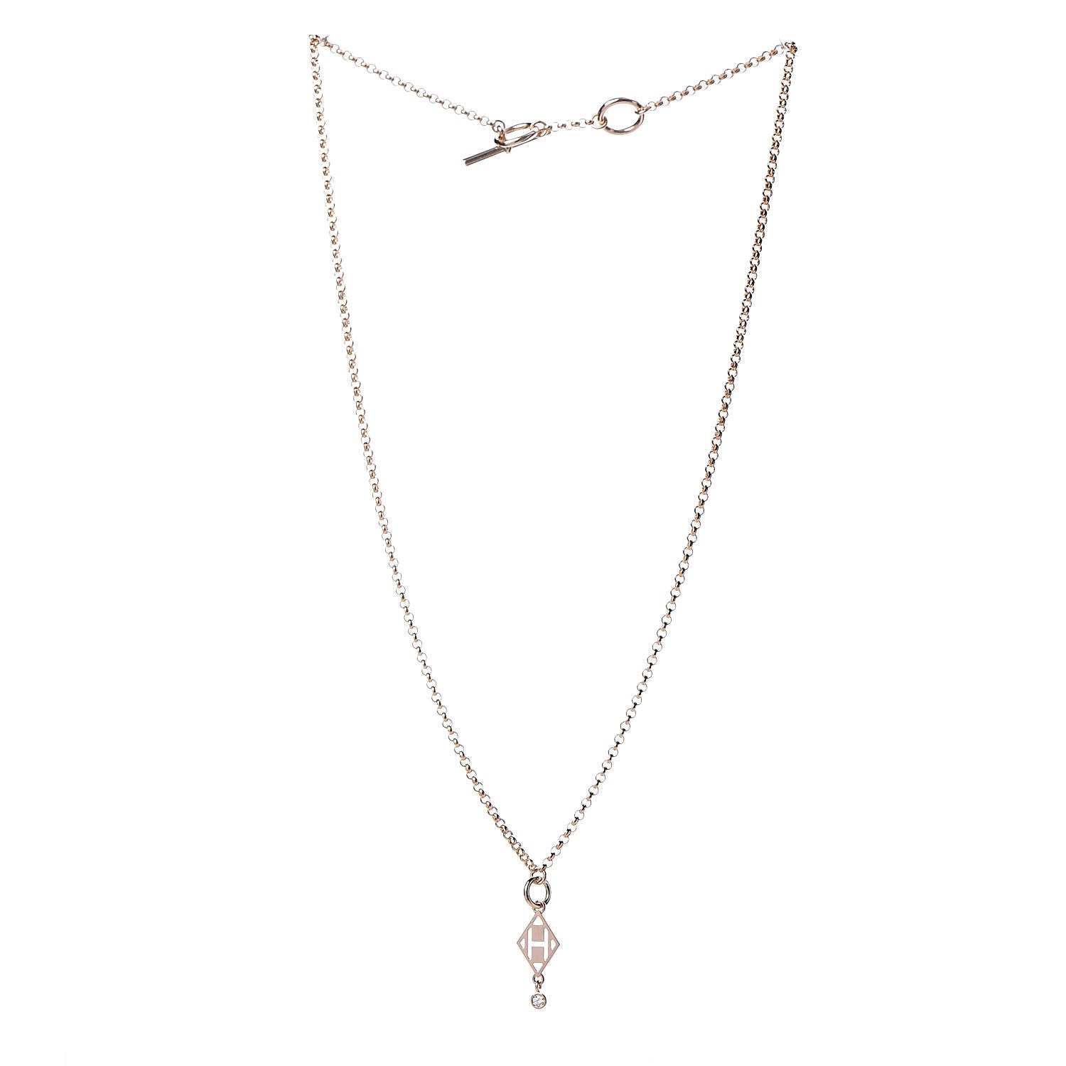 Hermes 18K Rose Gold Diamond Gambade Pendant Necklace 3 of 6