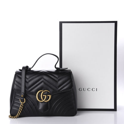 Gucci Calfskin Matelasse Small GG Marmont Top Handle Shoulder Bag Black 11 of 11