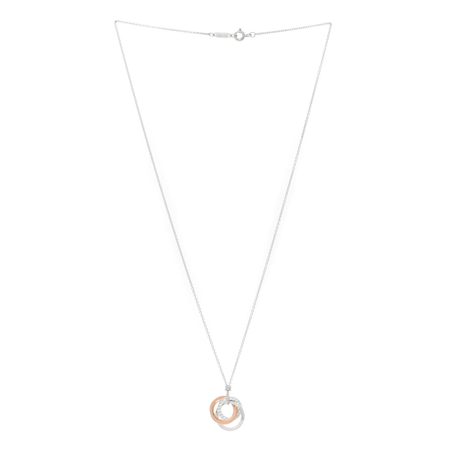 Tiffany 18K White Rose Gold Diamond 1837 Triple Interlocking Circles Pendant Necklace 2 of 3
