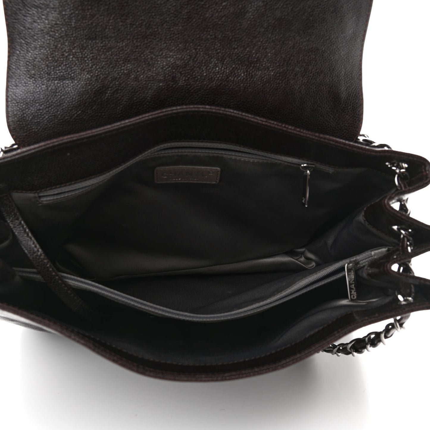 Glazed Caviar Pocket In The City Tote Dark Brown