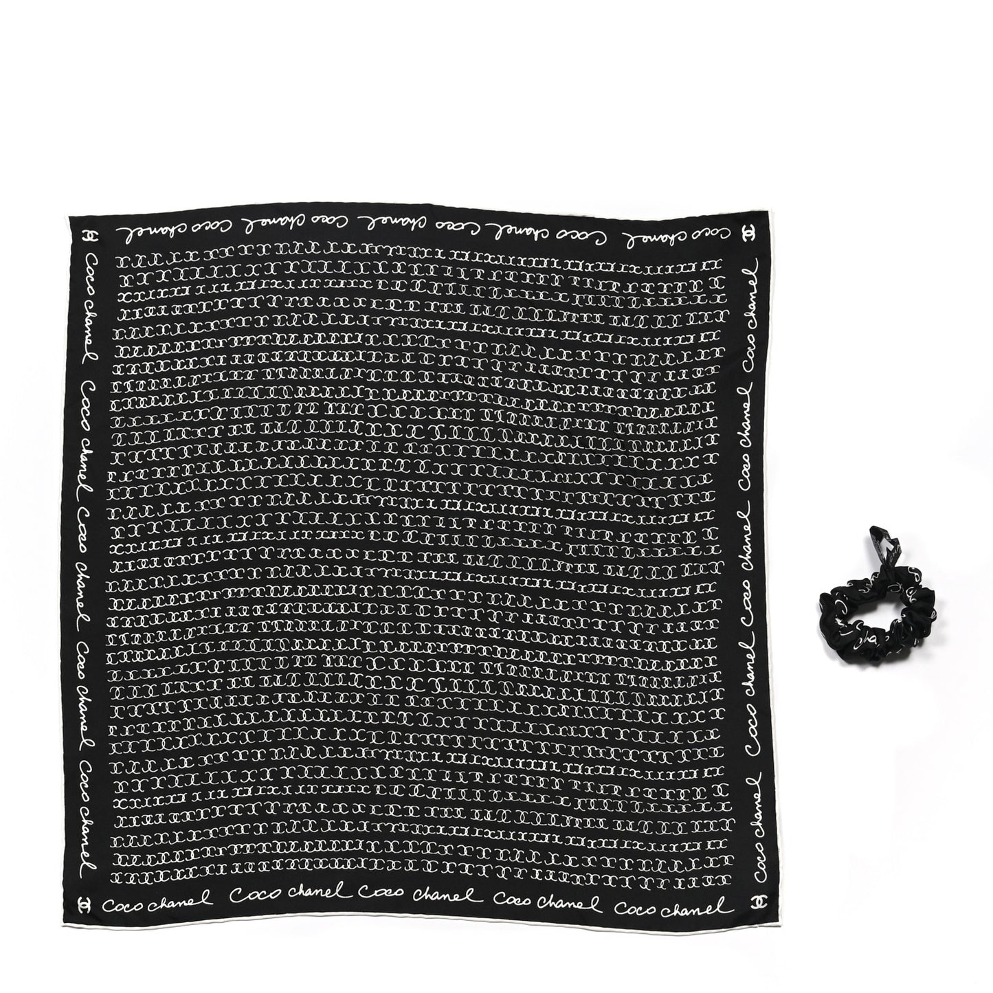 Silk CC Twilly Hair Tie Black White