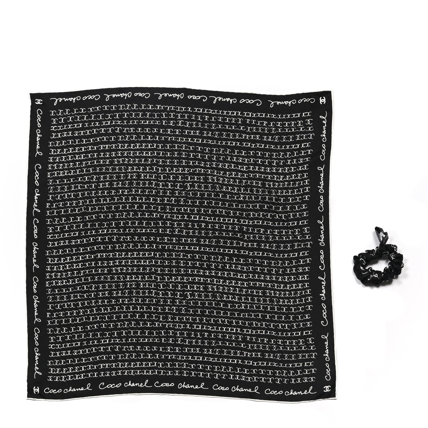 Chanel Silk CC Twilly Hair Tie Black White 1 of 6