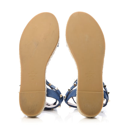 Valentino Garavani Grained Calfskin Rockstud Ankle Strap Espadrille Flat Sandals 41 Baltique 6 of 12