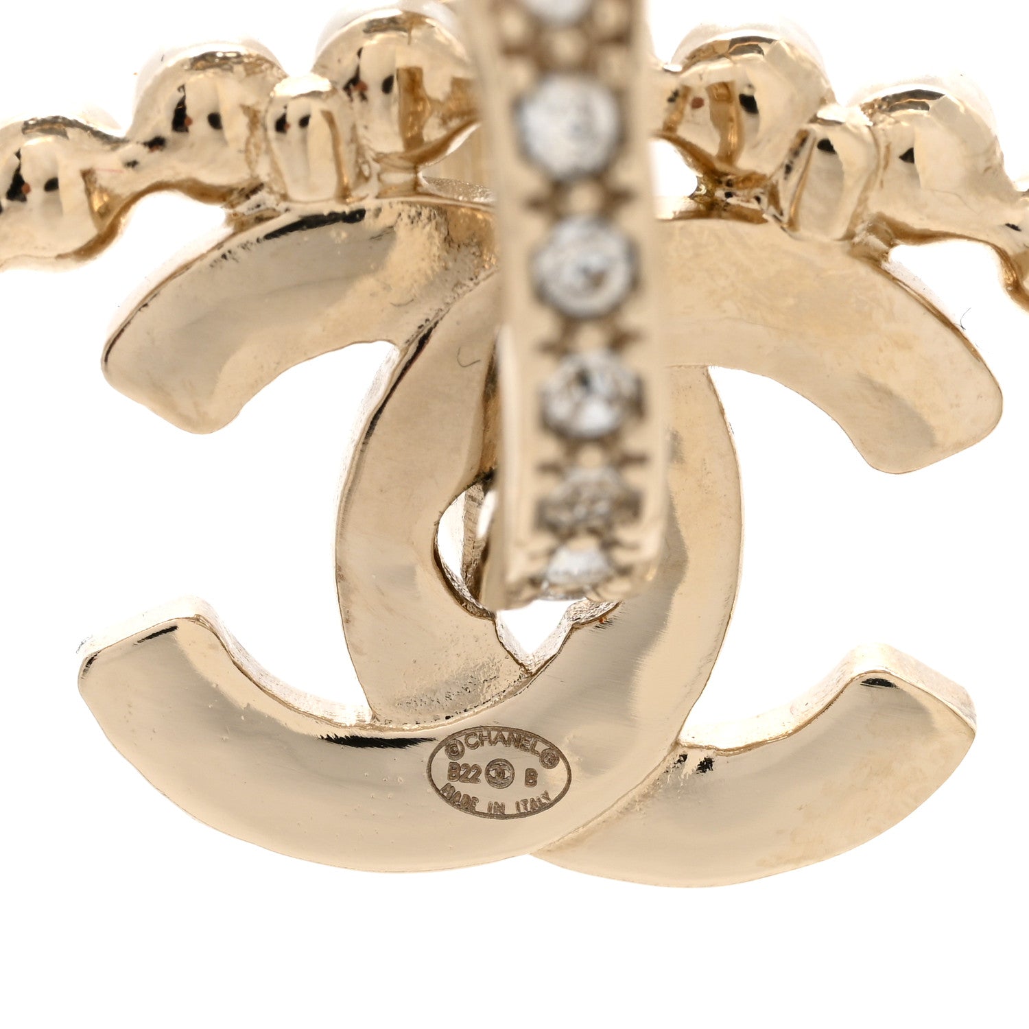 Chanel Crystal Pearl CC Door Knocker Hoop Earrings Gold Pearly White 4 of 4