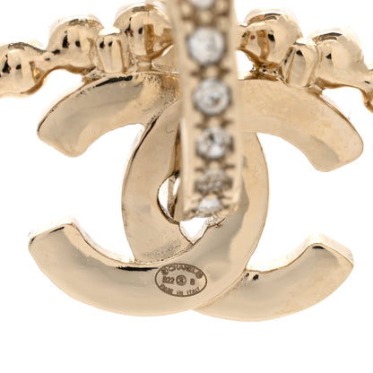Chanel Crystal Pearl CC Door Knocker Hoop Earrings Gold Pearly White 4 of 4