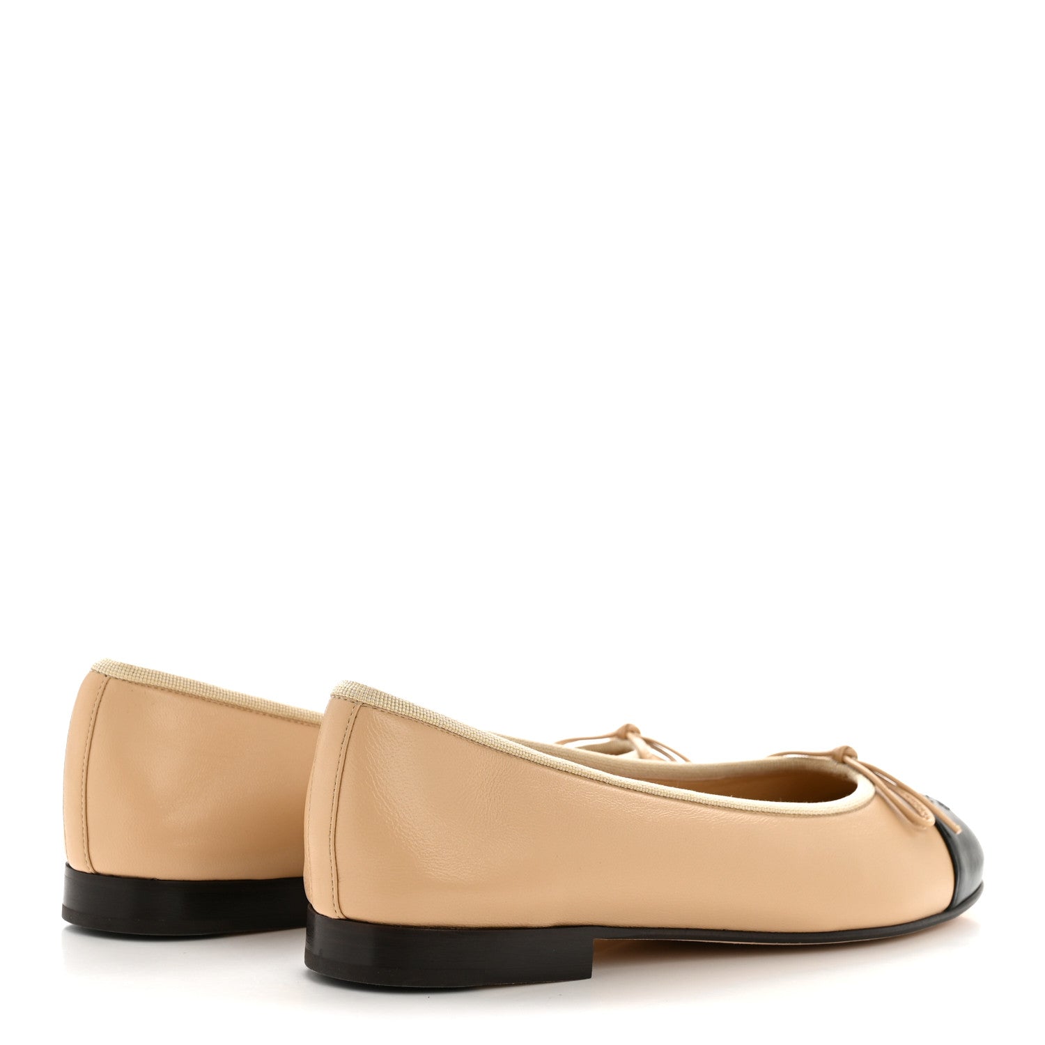 Chanel Lambskin Cap Toe CC Ballerina Flats 38 Beige Black 5 of 11