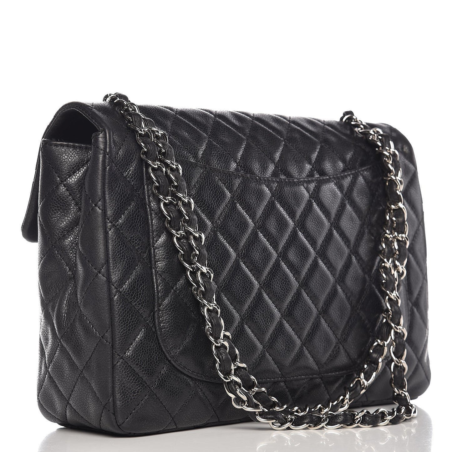Washed Caviar Quilted Maxi Single Flap Black