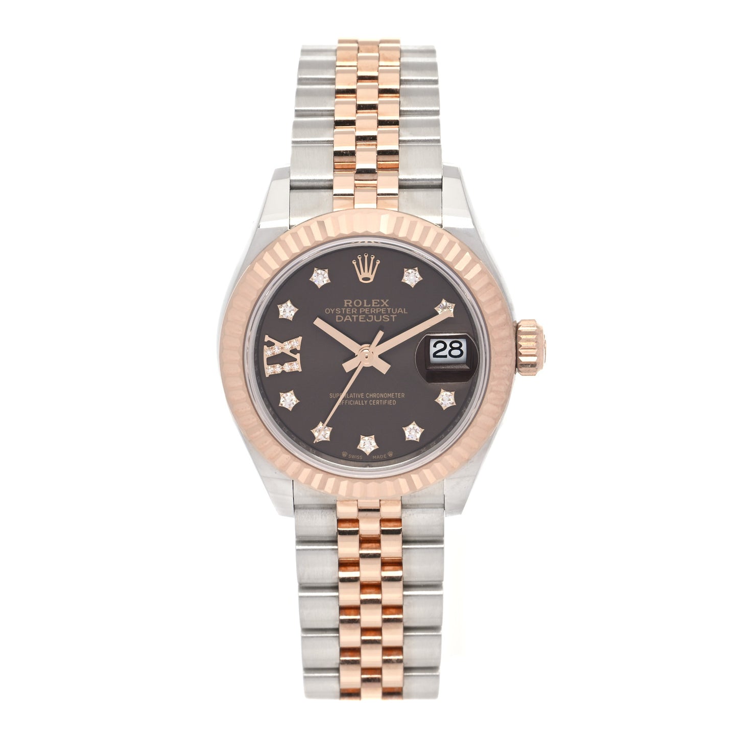 Stainless Steel 18K Everose Gold Diamond 28mm Oyster Perpetual Datejust Watch Chocolate 279171