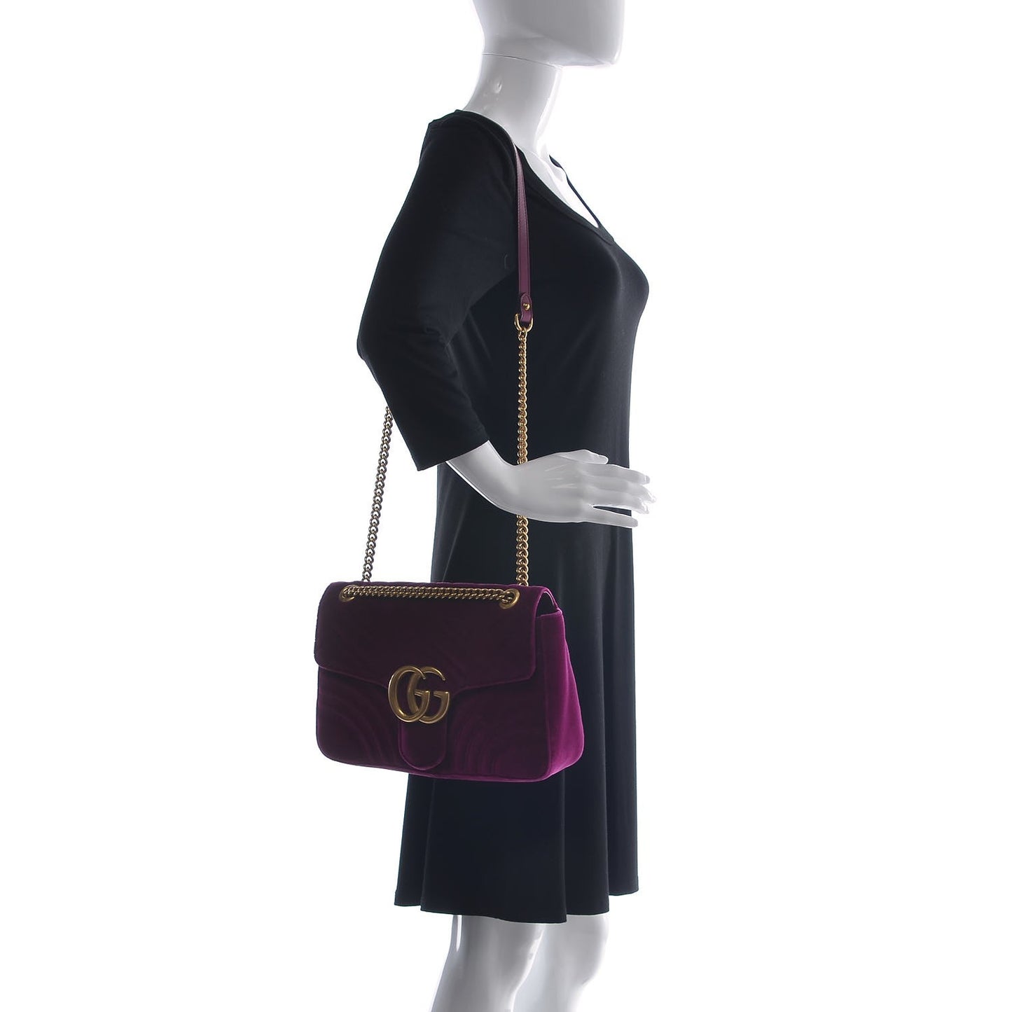 Velvet Matelasse Medium GG Marmont Shoulder Bag Fuchsia Violet Cyclamen