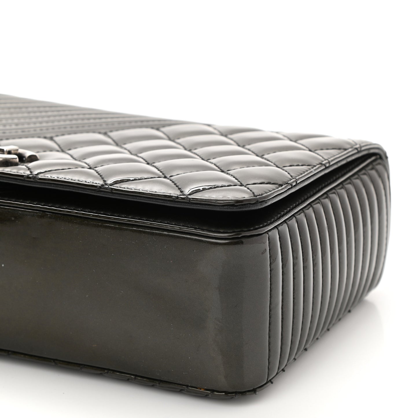 Patent Quilted Medium Coco Boy Flap Dark Green