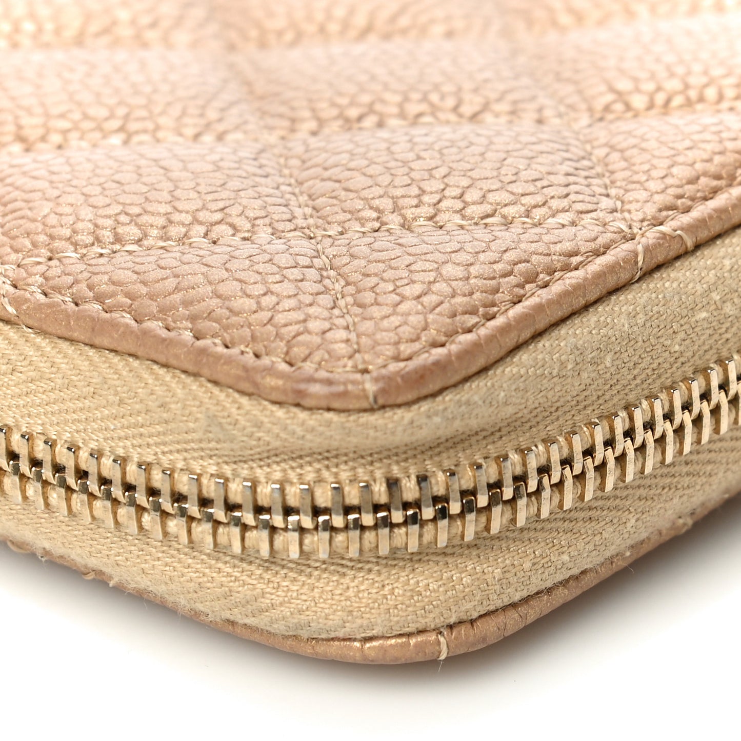 Pearly Caviar Quilted Large Gusset Zip Around Wallet Gold
